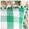 Dropship Pack Of_2 Cotton Checkered Cushion Cover With Pom Pom (Green, Size: 12x20 In)