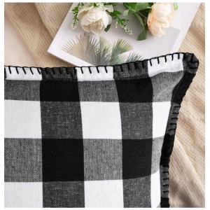 Generic Pack Of_2 Cotton Checkered Cushion Cover With Blanket Stitch (Black & White, Size: 18x18 In)