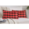Dropship Pack Of_2 Cotton Checkered Cushion Cover With Blanket Stitch (Red &amp; Black, Size: 12x20 In)
