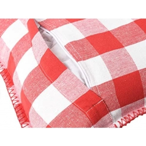 Generic Pack Of_2 Cotton Checkered Cushion Cover With Blanket Stitch (Red, Size: 18x18 In)