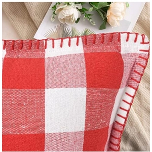 Generic Pack Of_2 Cotton Checkered Cushion Cover With Blanket Stitch (Red, Size: 18x18 In)