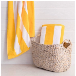 Generic Cotton Solid Bath Towels (Yellow & White, Size: 36x71 In)