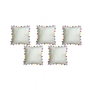 Generic Cotton Solid Pom Pom Cushion Covers (Off-white, Size: 18x18 In)