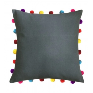 Generic Cotton Solid Pom Pom Cushion Covers (Grey, Size: 18x18 In)