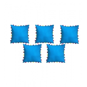 Generic Cotton Solid Pom Pom Cushion Covers (Blue, Size: 18x18 In)