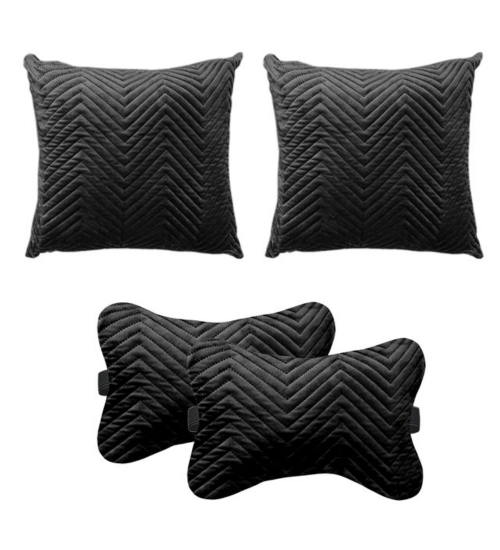 Pack Of_4 Polyester zig zag Car Pillow Sets (Black, Size: 12x12 In)