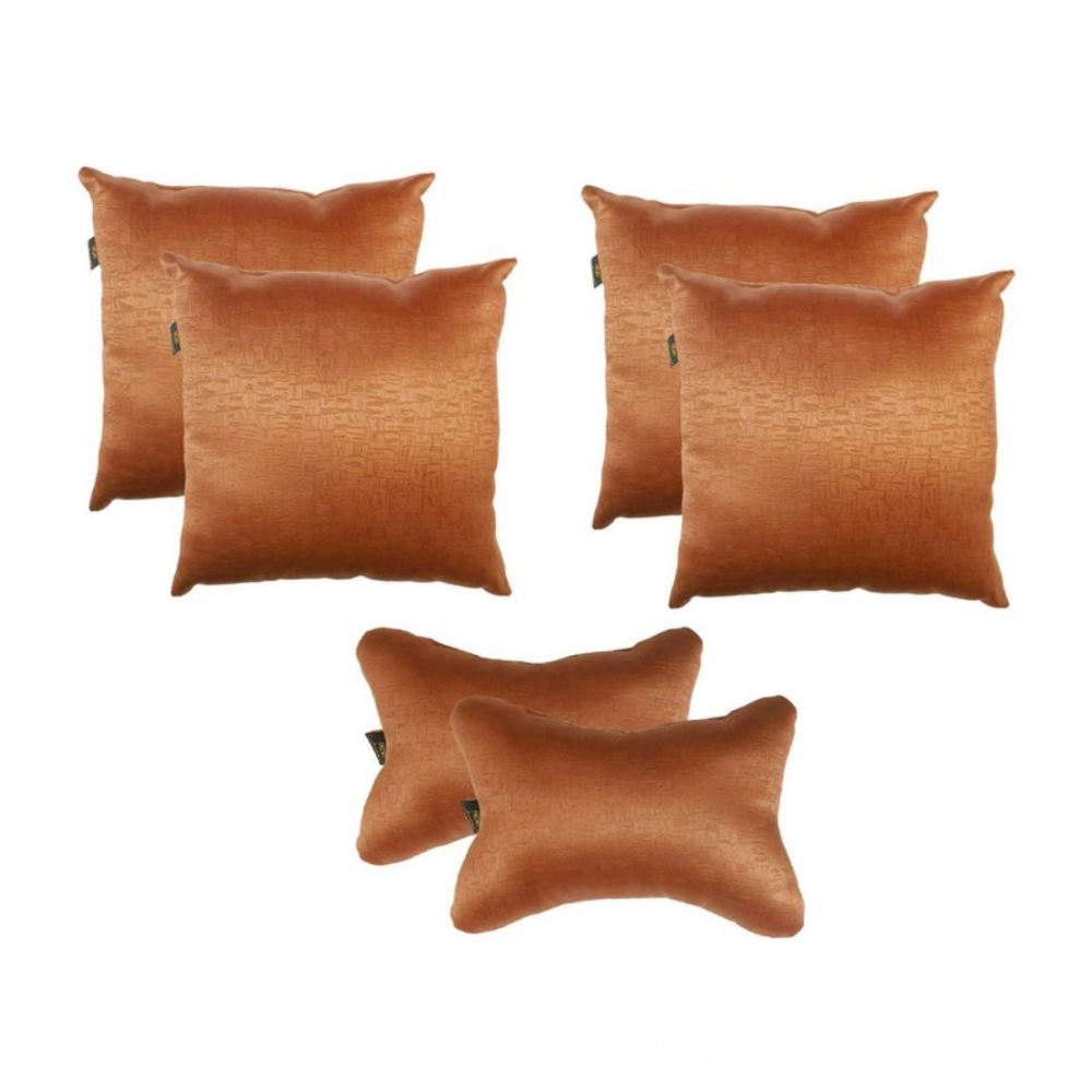 Generic Pack Of_6 Polyester Solid Car Pillow Sets (Brown, Size: 12x12 In)
