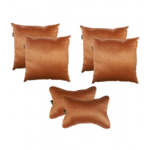Generic Pack Of_6 Polyester Solid Car Pillow Sets (Brown, Size: 12x12 In)