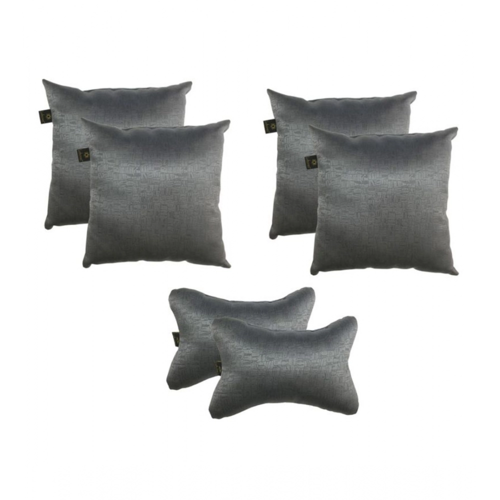 Generic Pack Of_6 Polyester Solid Car Pillow Sets (Grey, Size: 12x12 In)