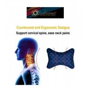 Generic Pack Of_2 Velvet Checked  Bone Neck Pillow (Navy Blue, Size: 6x10 In)