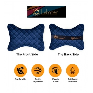 Generic Pack Of_2 Velvet Checked  Bone Neck Pillow (Navy Blue, Size: 6x10 In)
