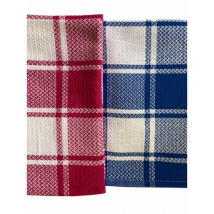Generic Pack Of_2 Cotton Checked  Bath Towels (Blue & Red, Size: 28x59 In)