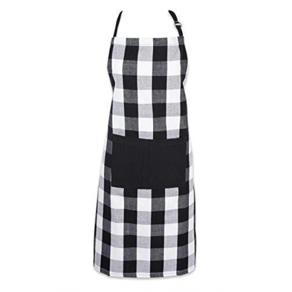 Generic Cotton Checked  Aprons (Black & White, Size: 28x32 In)