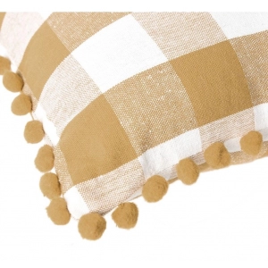 Generic Pack Of_2 Cotton Checkered Cushion Cover With Pom Pom (Beige, Size: 20x20 In)