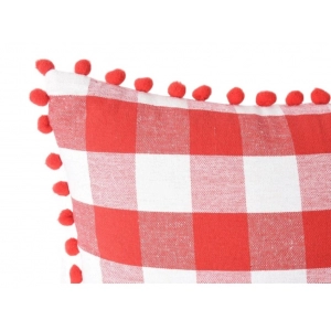 Generic Pack Of_2 Cotton Checkered Cushion Cover With Pom Pom (Red, Size: 12x20 In)