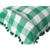 Dropship Pack Of_2 Cotton Checkered Cushion Cover With Pom Pom (Green, Size: 12x20 In)
