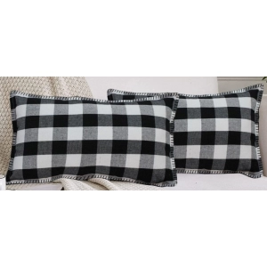 Generic Pack Of_2 Cotton Checkered Cushion Cover With Blanket Stitch (Black, Size: 12x20 In)