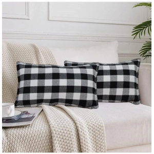 Generic Pack Of_2 Cotton Checkered Cushion Cover With Blanket Stitch (Black, Size: 12x20 In)