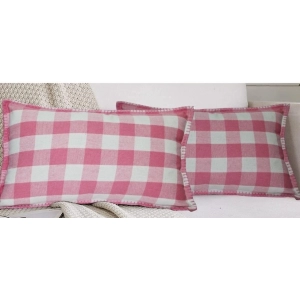 Generic Pack Of_2 Cotton Checkered Cushion Cover With Blanket Stitch (Baby Pink, Size: 12x20 In)