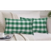 Dropship Pack Of_2 Cotton Checkered Cushion Cover With Blanket Stitch (Green, Size: 12x20 In)