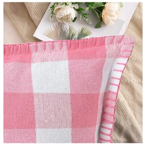 Generic Pack Of_2 Cotton Checkered Cushion Cover With Blanket Stitch (Baby Pink, Size: 16x16 In)