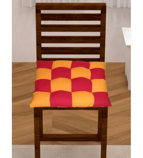 Cotton Blended Solid Chair Cushions (Red & Yellow, Size: 16x16 In)