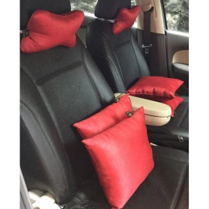 Generic Pack Of_4 Polyester Solid Car Pillow Sets (Red, Size: 12x12 In)