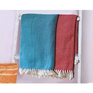 Generic Pack Of_2 Cotton Checked  Bath Towels (Red & Blue, Size: 28x59 In)