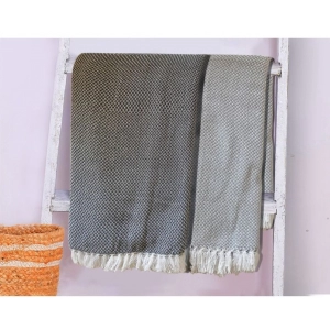 Generic Pack Of_2 Cotton Checked  Bath Towels (Grey, Size: 28x59 In)