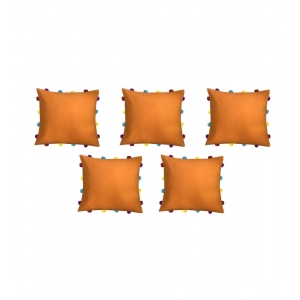 Generic Cotton Solid Pom Pom Cushion Covers (Orange, Size: 14x14 In)