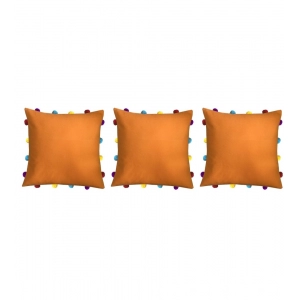 Generic Cotton Solid Pom Pom Cushion Covers (Orange, Size: 14x14 In)