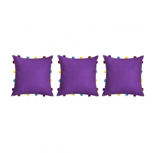 Generic Cotton Solid Pom Pom Cushion Covers (Dark Purple, Size: 14x14 In)