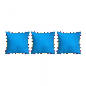 Generic Cotton Solid Pom Pom Cushion Covers (Blue, Size: 18x18 In)