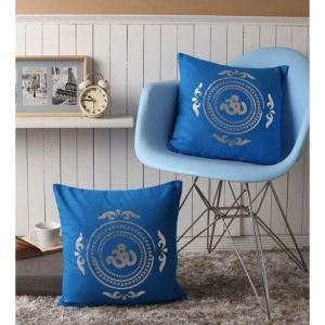 Generic Pack Of_2 Cotton Printed Cushion Cover Sets (Blue, Size: 16x16 In)