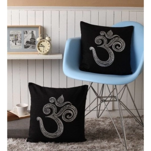Generic Pack Of_2 Cotton Printed Cushion Cover Sets (Black, Size: 16x16 In)