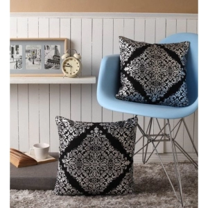 Generic Pack Of_2 Cotton Printed Cushion Cover Sets (Black, Size: 16x16 In)