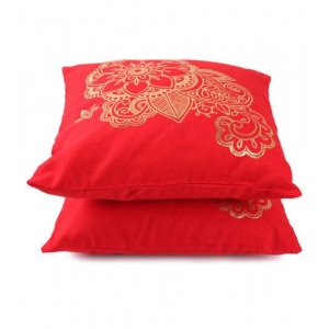 Generic Pack Of_2 Cotton Printed Cushion Cover Sets (Red, Size: 16x16 In)