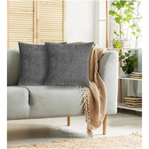 Generic Pack Of_2 Chenille Checkered Cushion Covers (Grey, Size: 16x16 In)