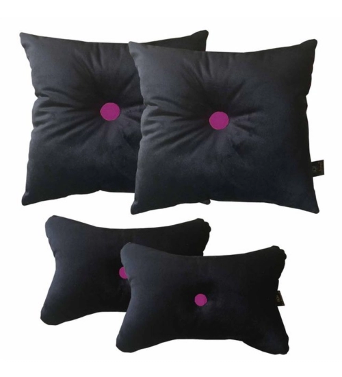 Pack Of_4 Polyester Solid Car Pillow Sets (Black & Pink, Size: 12x12 In)