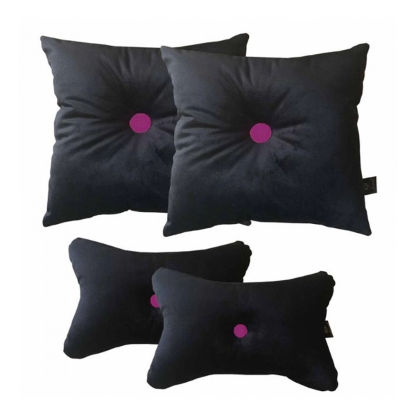 Dropship Pack Of_4 Polyester Solid Car Pillow Sets (Black &amp; Pink, Size: 12x12 In)