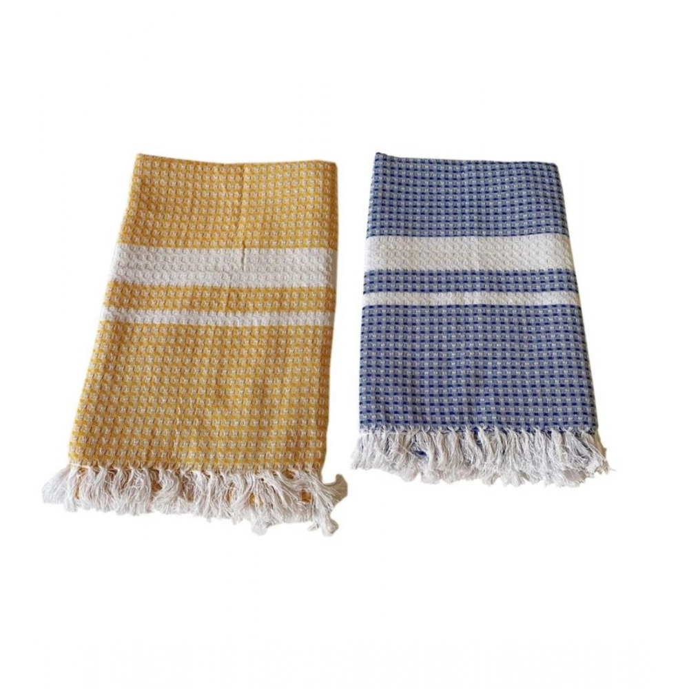 Generic Pack Of_2 Cotton Checked  Bath Towels (Blue & Yellow, Size: 28x59 In)