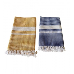 Generic Pack Of_2 Cotton Checked  Bath Towels (Blue & Yellow, Size: 28x59 In)