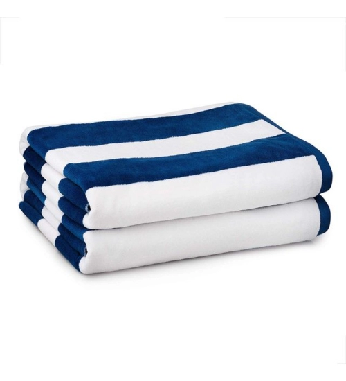 Cotton Solid Bath Towels (Blue & White, Size: 36x71 In)