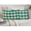 Dropship Pack Of_2 Cotton Checkered Cushion Cover With Pom Pom (Green, Size: 12x20 In)
