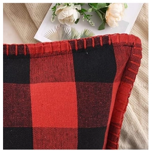 Generic Pack Of_2 Cotton Checkered Cushion Cover With Blanket Stitch (Red & Black, Size: 24x24 In)