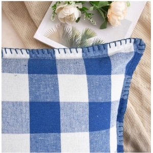 Generic Pack Of_2 Cotton Checkered Cushion Cover With Blanket Stitch (Blue, Size: 12x20 In)