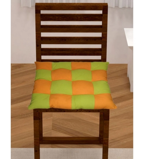 Cotton Blended Solid Chair Cushions (Green & Mustard, Size: 16x16 In)
