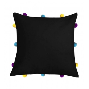Generic Cotton Solid Pom Pom Cushion Covers (Black, Size: 12x12 In)