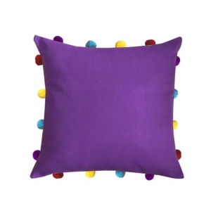 Generic Cotton Solid Pom Pom Cushion Covers (Dark Purple, Size: 14x14 In)