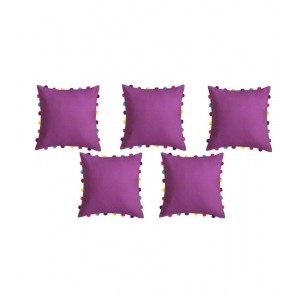 Generic Cotton Solid Pom Pom Cushion Covers (Purple, Size: 18x18 In)